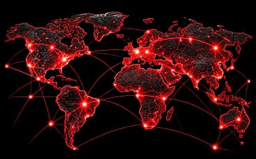 World map of 4King's operator and affiliate network, with connections across North America, Europe, Latin America, Africa, Asia and Australia.